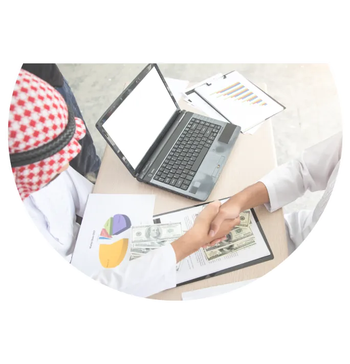 Bank Employee Discussing Islamic loan and shaking hands with customer